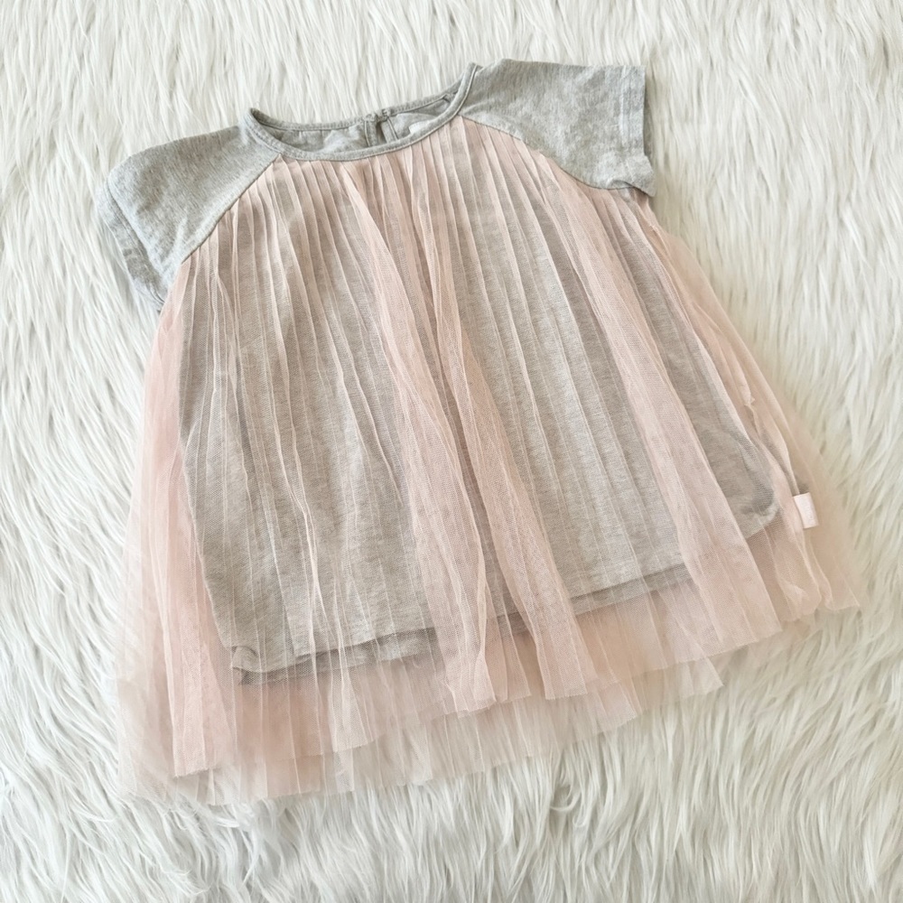 BCBG Girls Pink Grey Tulle Blouse